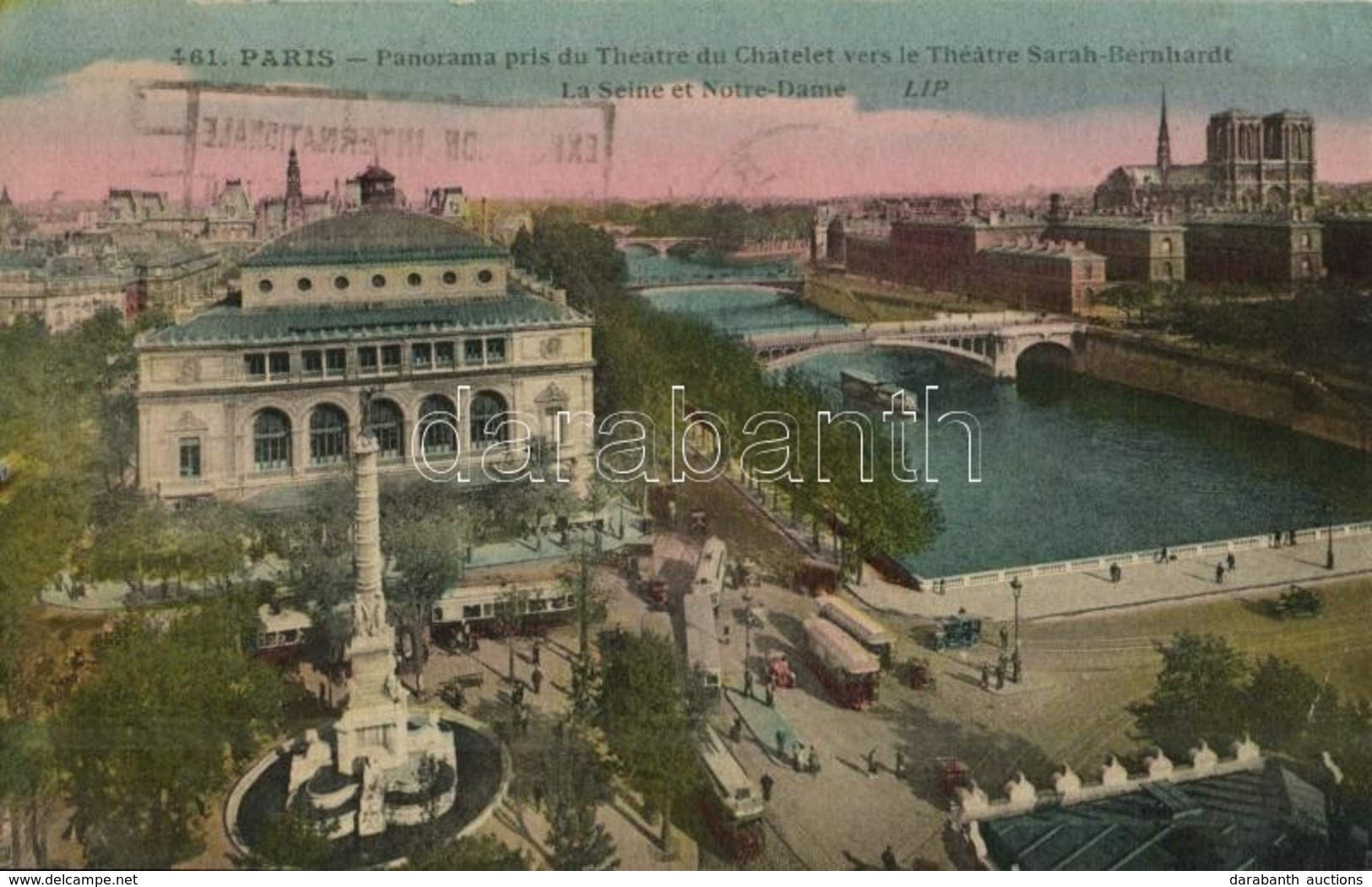T2 1924 Paris, Panorama Pris Du Theatre Du Chatelet Vers Le Theatre Sarah-Bernhardt / General View, Theatre, Trams, Auto - Other & Unclassified