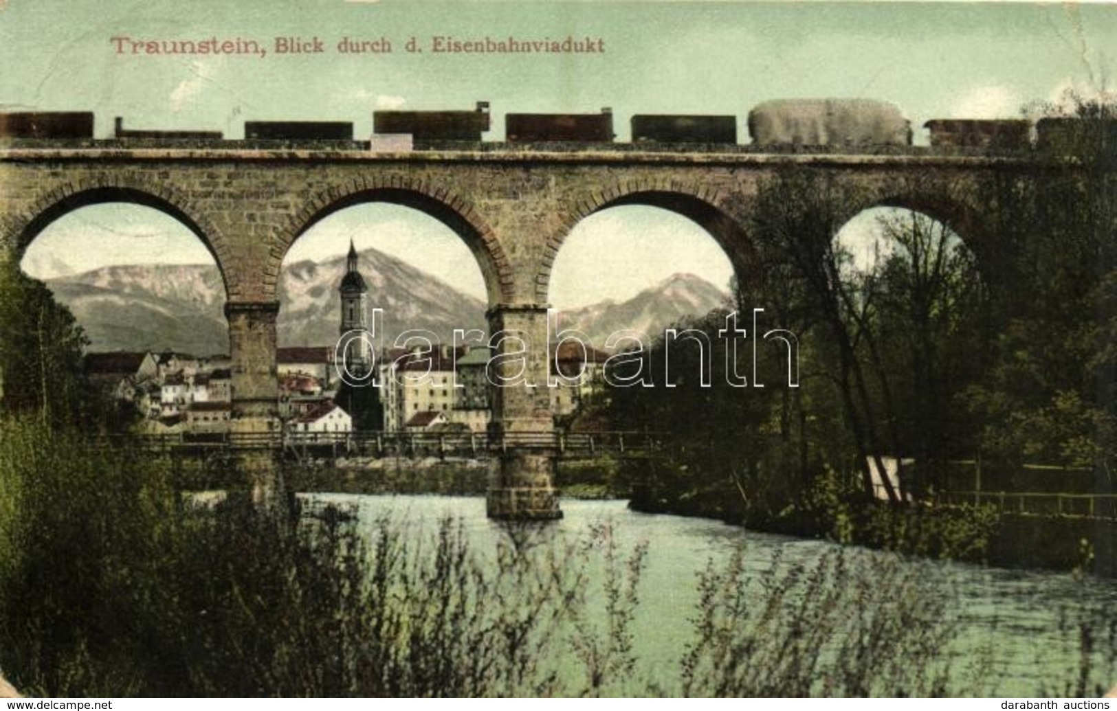 T3 1909 Traunstein, Blick Durch D. Eisenbahnviadukt / Railway Bridge, Train (EK) - Unclassified