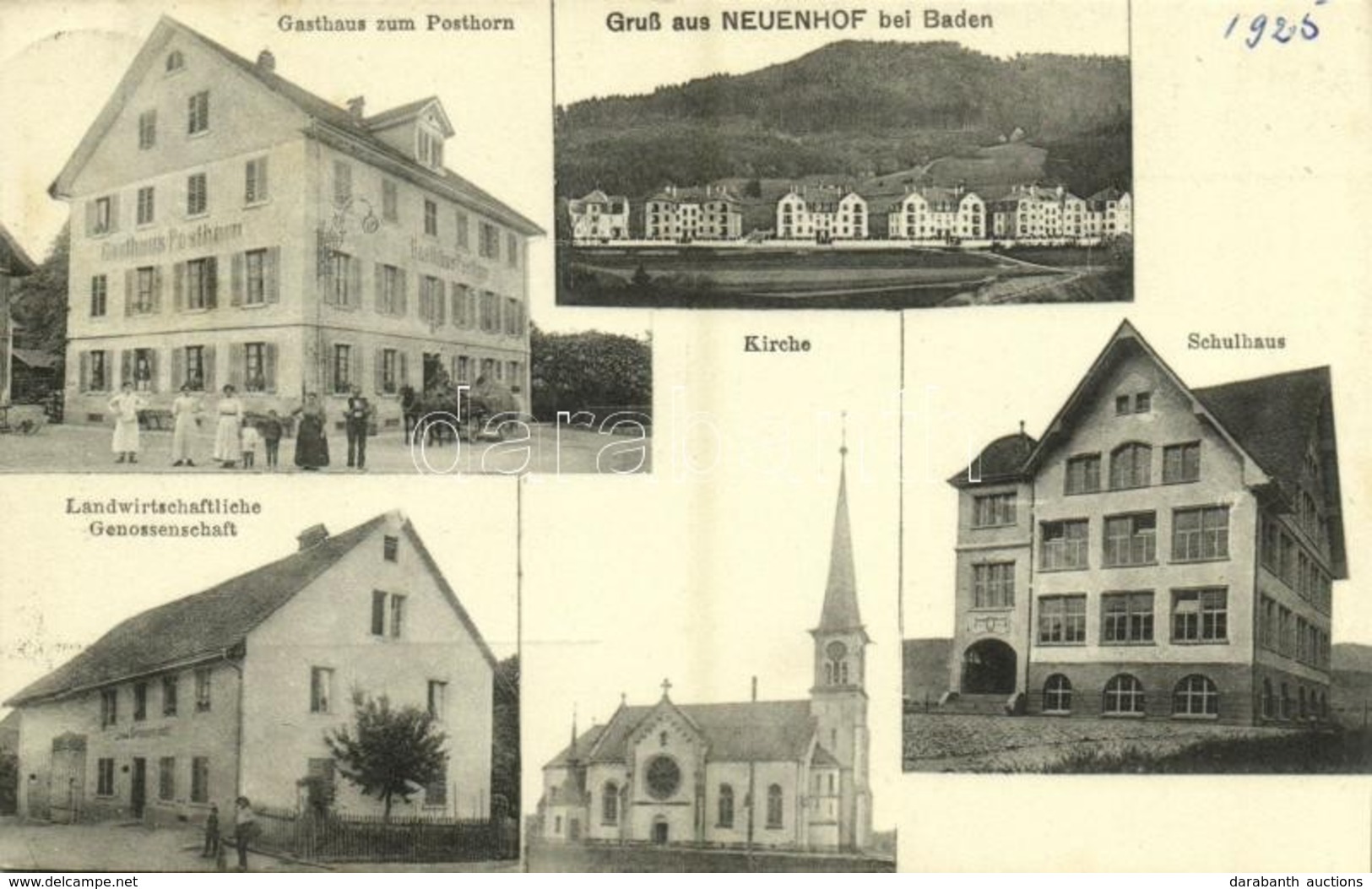 T1/T2 1925 Neuenhof, Gasthaus Zum Posthorn, Landwirtschaftliche Genossenschaft, Kirche, Schulhaus / Hotel, Agricultural  - Other & Unclassified