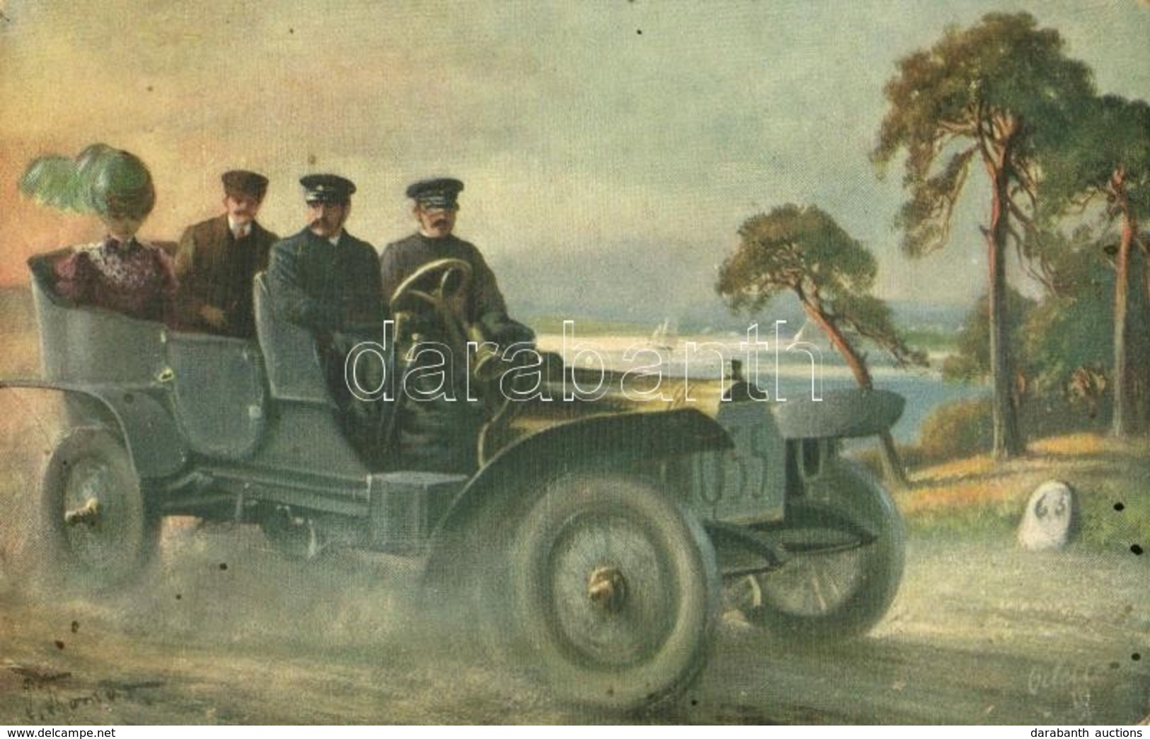 ** T2/T3 Lady With Men In An Automobile. Raphael Tuck & Sons 'Oilette' Serie 'Automobile' No. 585. B. (fl) - Ohne Zuordnung