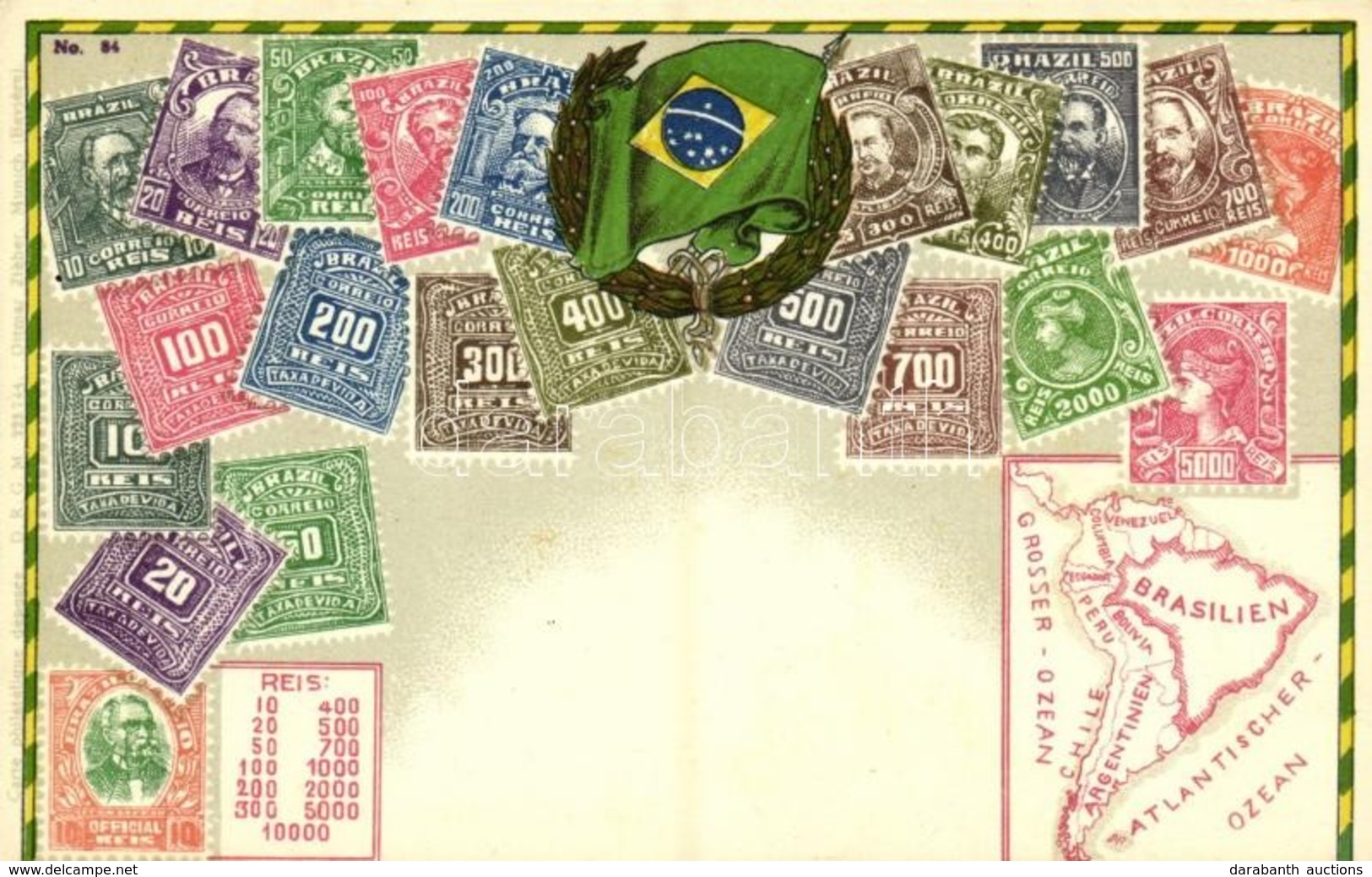 ** T2 Brazil / Stamps, Flag And Map Of Brazil. Carte Philatelique Ottmar Zieher No. 84. Litho - Ohne Zuordnung