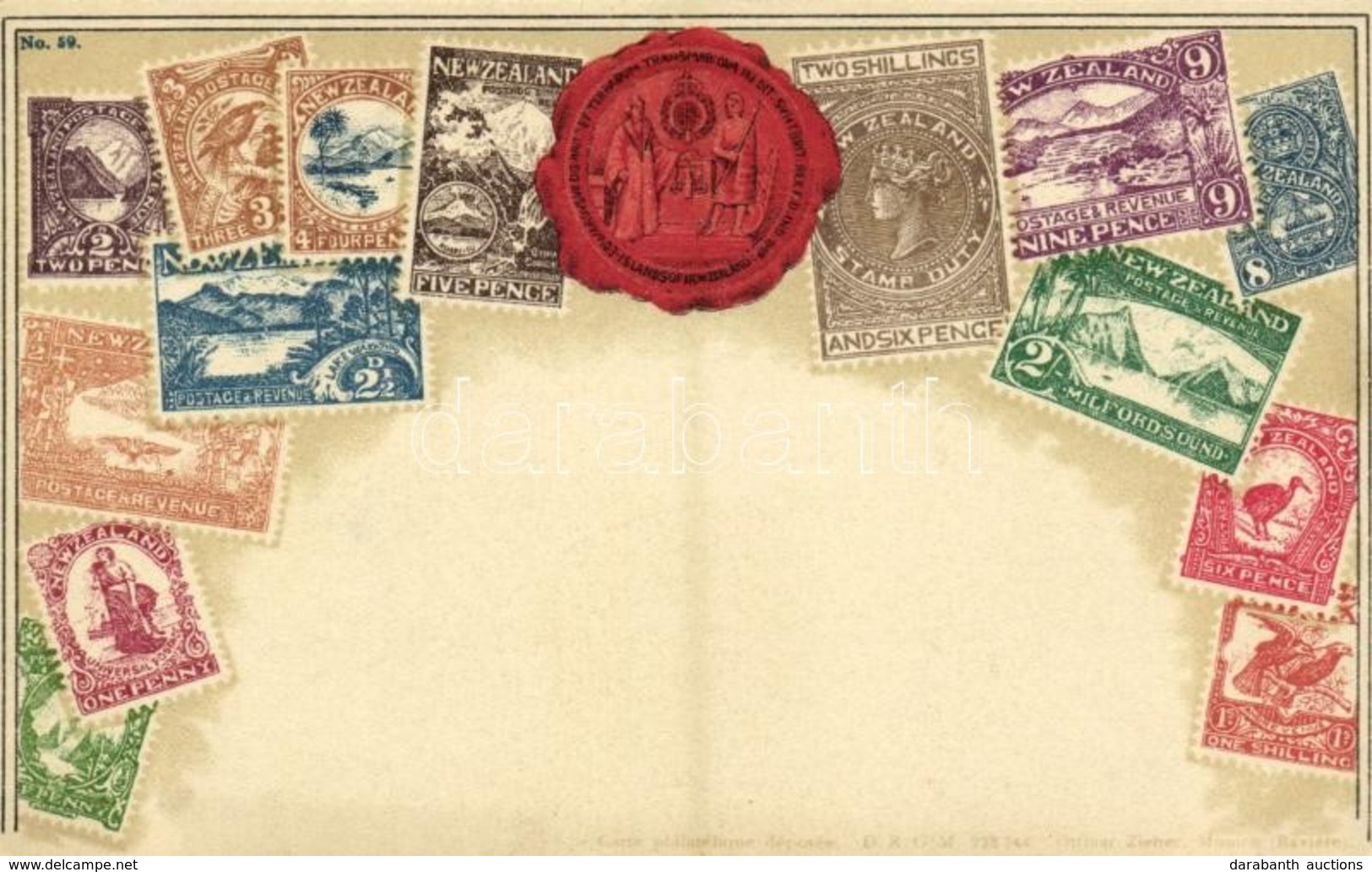 ** T2 New Zealand / Stamps Of New Zealand. Carte Philatelique Ottmar Zieher No. 59. Litho - Sin Clasificación