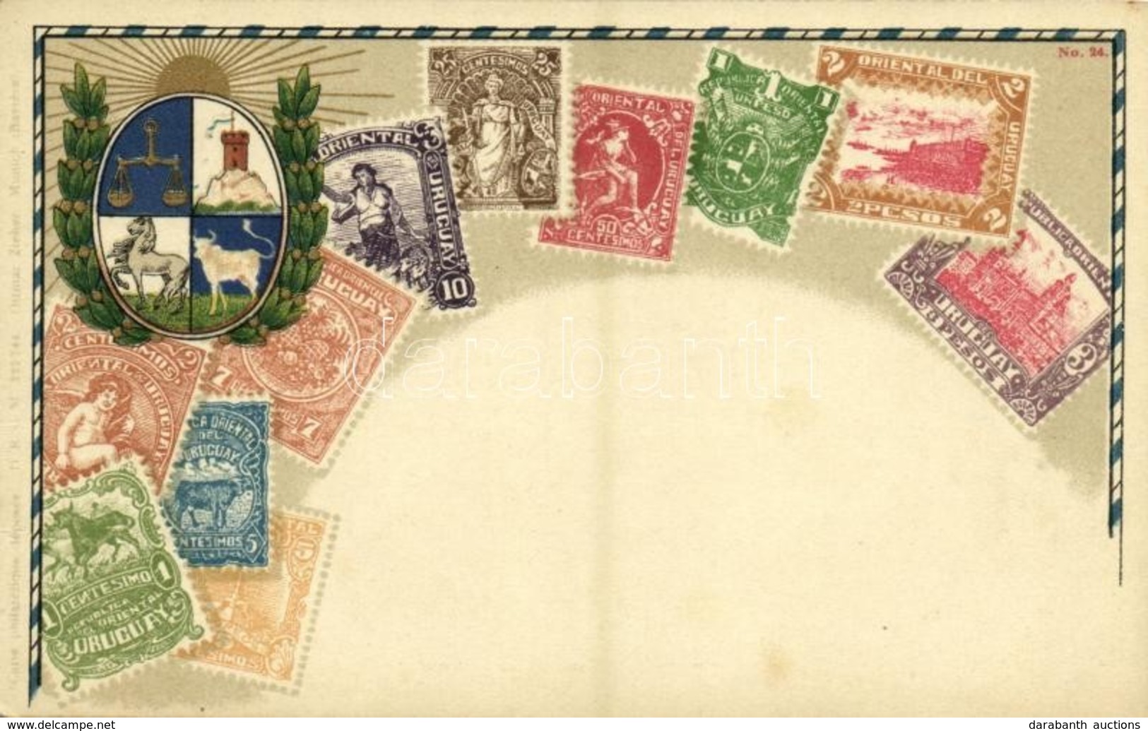 ** T2 Uruguay / Stamps And Coat Of Arms Of Uruguay . Carte Philatelique Ottmar Zieher No. 24. Litho - Unclassified