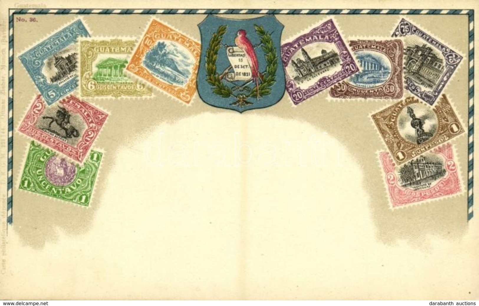 ** T2 Guatemala / Stamps And Coat Of Arms Of Guatemala. Carte Philatelique Ottmar Zieher No. 36. Litho - Sin Clasificación