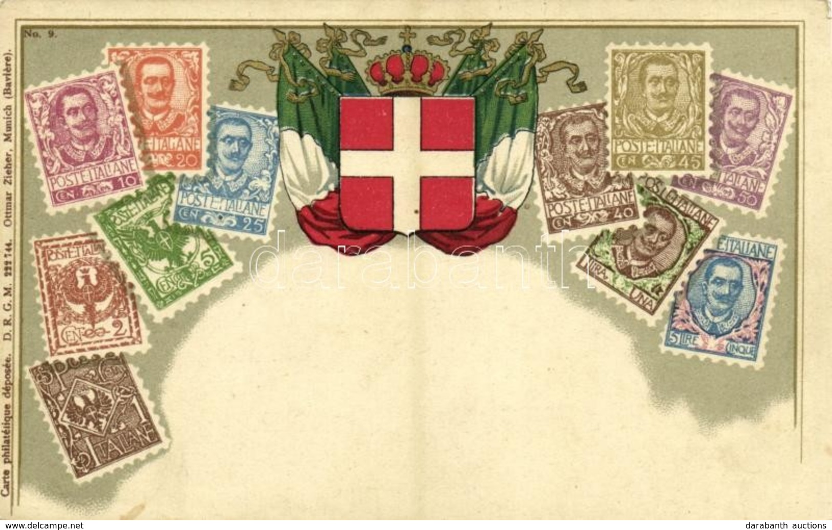 ** T2/T3 Poste Italiane / Stamps, Flag And Coat Of Arms Of Italy. Carte Philatelique Ottmar Zieher No. 9. Litho (EK) - Sin Clasificación