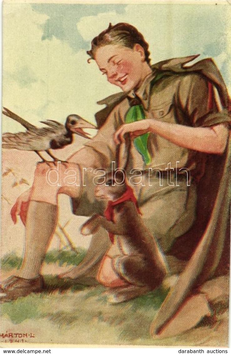 ** T2/T3 Kiadja Márton L.-féle Cserkészlevelezőlapok Kiadóhivatala / Hungarian Scout Art Postcard S: Márton L. (EK) - Unclassified