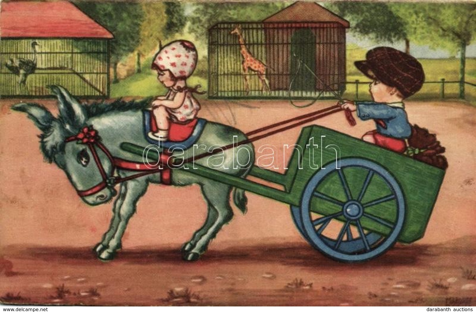 T2/T3 Children On Donkey Cart, Giraffe, Ostrich, Amag 0305. S: Margret Boriss (EB) - Unclassified