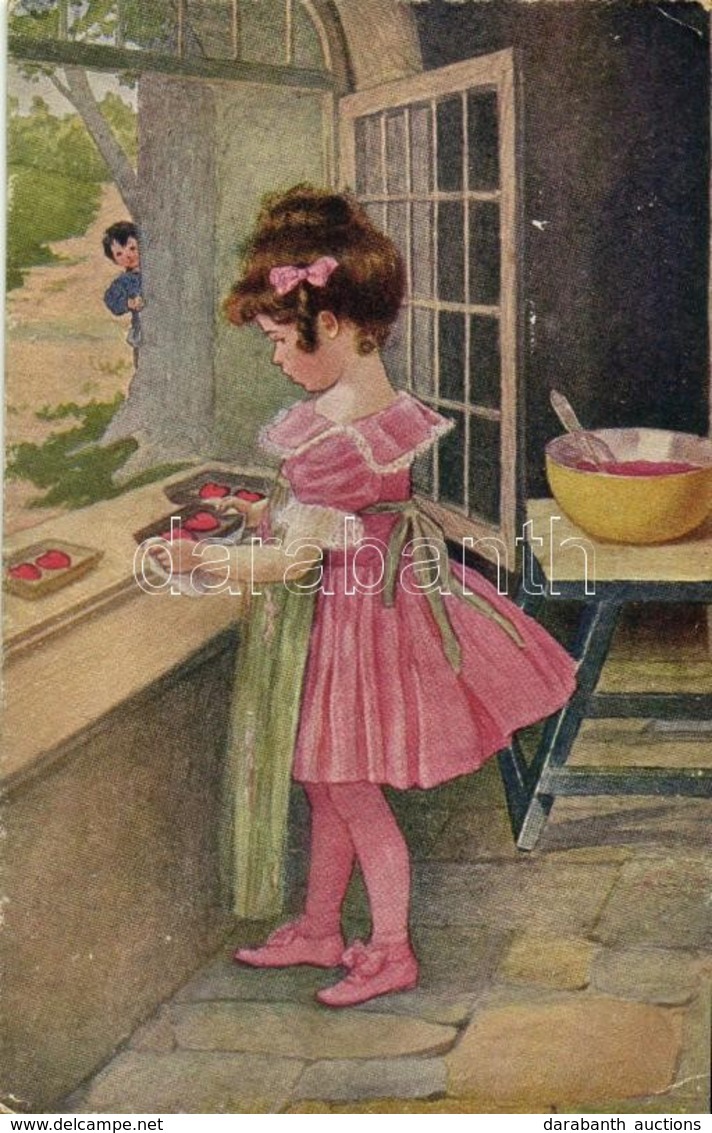 T2 1926 Girl Making Gingerbread Hearts, American Children No. 112. - Ohne Zuordnung