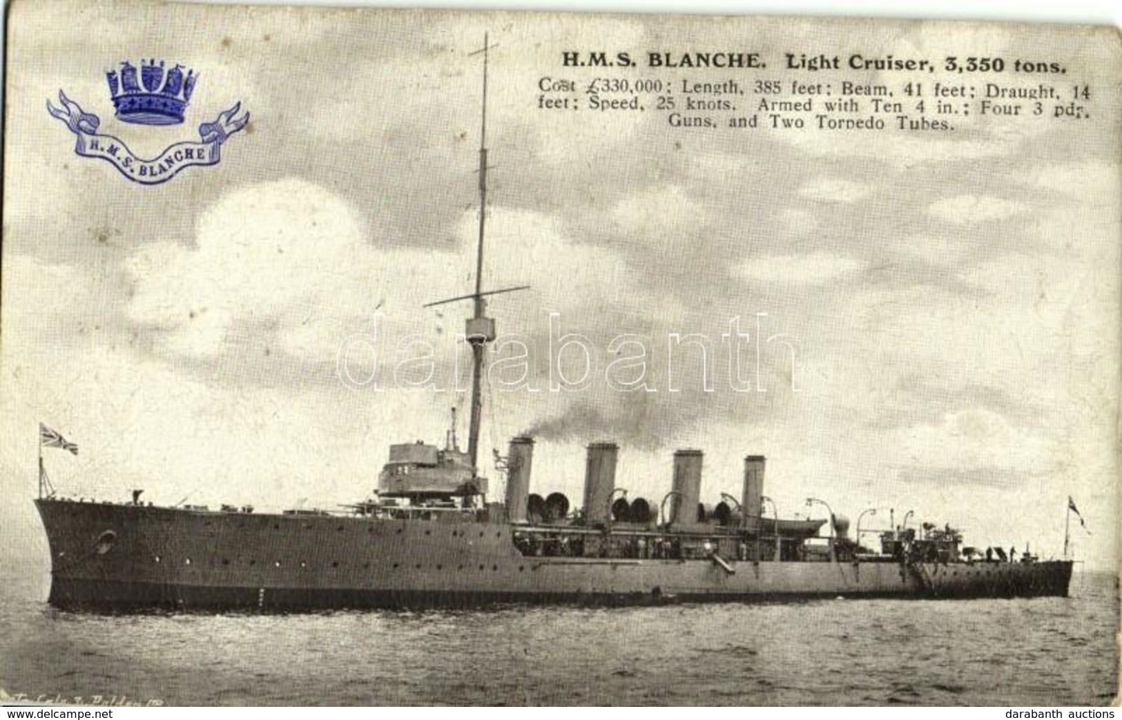 ** T3 H.M.S. Blanche, Light Cruiser, 3,350 Tons, Emb. (tiny Pinhole) - Unclassified