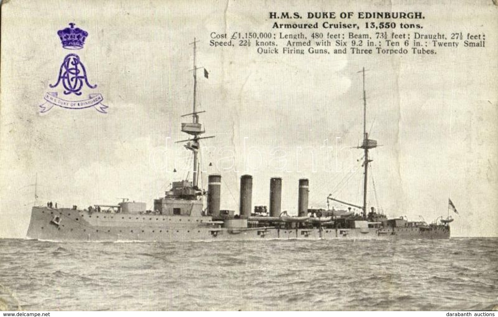 ** T3 H.M.S. Duke Of Edinburgh, Armoured Cruiser, 13,550 Tons, Emb. (fa) - Unclassified