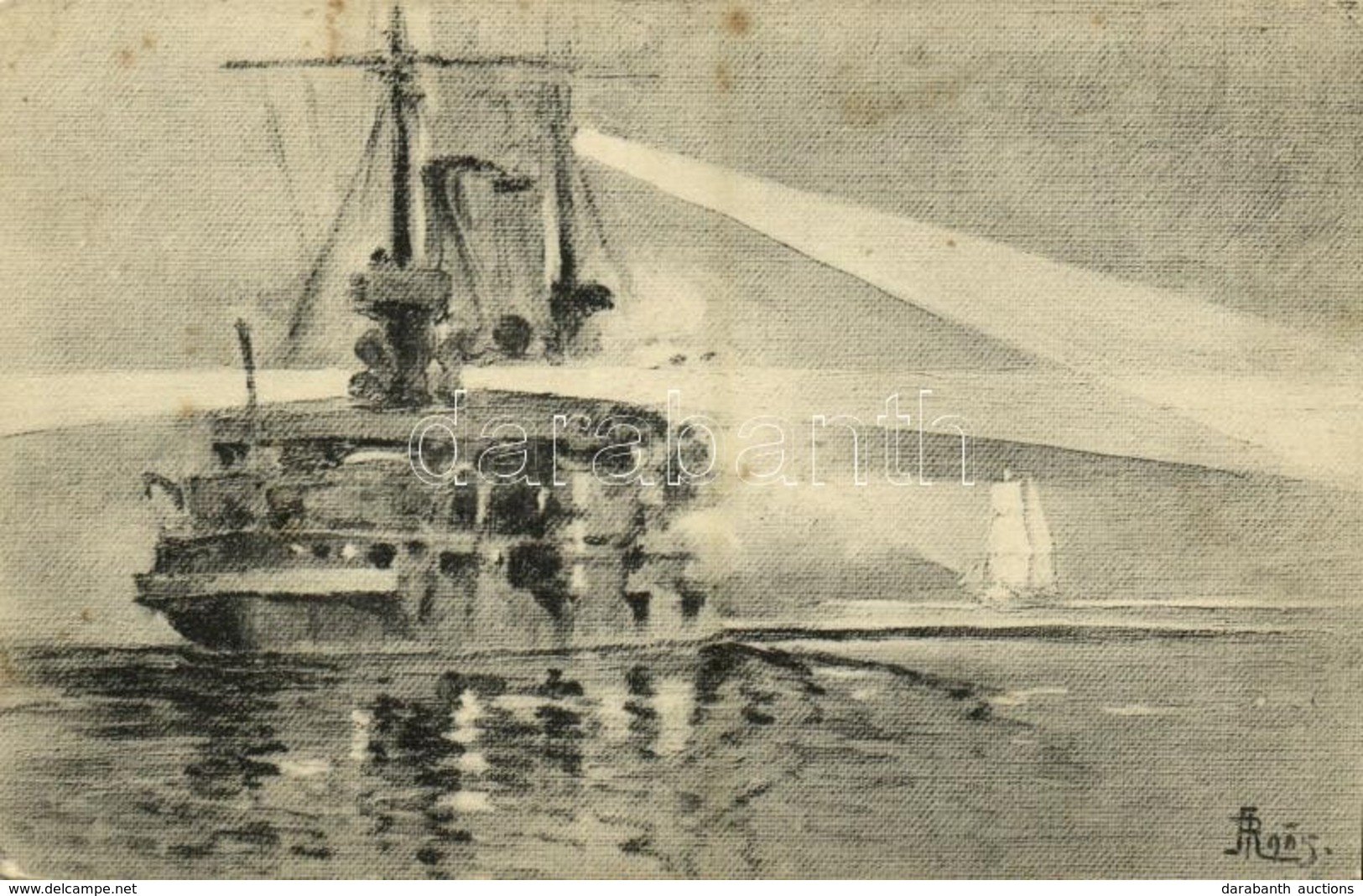 ** T2/T3 Projektorenübung. K.u.K. Kriegsmarine / Austro-Hungarian Battleship's Projector Exercise. Phot. Alois Beer, Ver - Unclassified