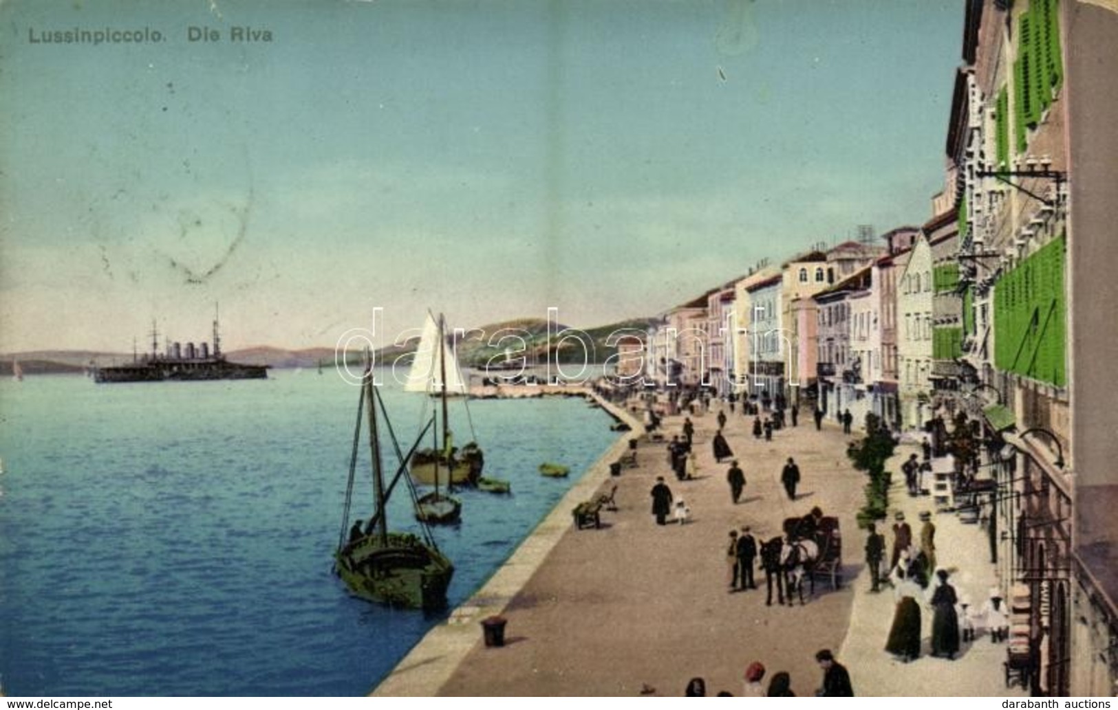 * T3 Mali Losinj, Lussinpiccolo; Die Riva, K.u.K. Kriegsmarine  / Port With Austro-Hungarian Navy Battleship (Rb) - Ohne Zuordnung