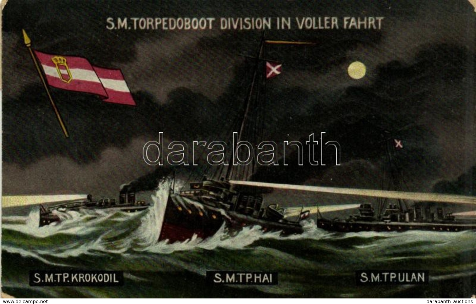 T2/T3 S.M. Torpedoboot Division In Voller Fahrt: S.M. Tp. Krokodil, S.M. Tp. Hai, S.M. Tp. Ulan, K.u.K. Kriegsmarine / W - Ohne Zuordnung
