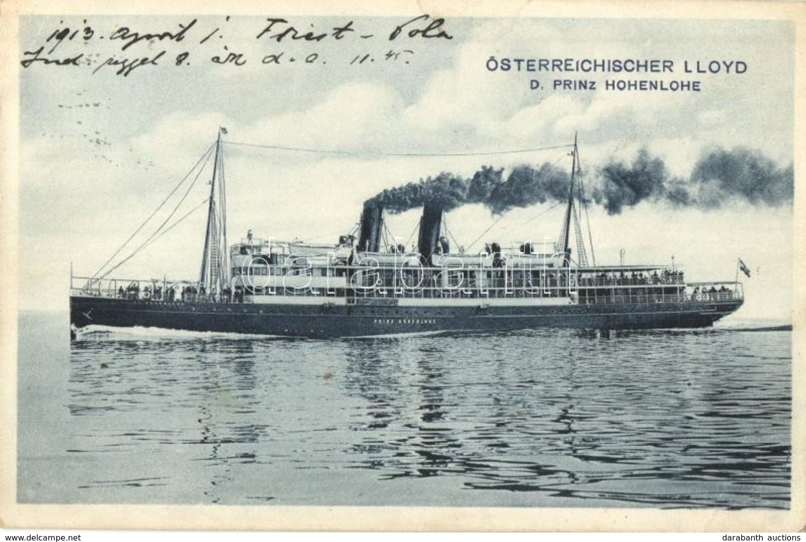 T2/T3 Austrian Lloyd SS Prinz Hohenlohe Passenger Steamship. Litho Flags On The Backside + Trieste-Cattaro (EK) - Unclassified