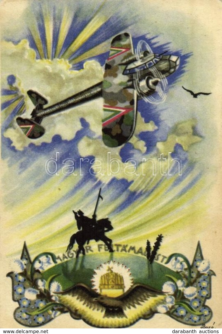 * T2 1942 Magyar Feltámadást! / Hungarian Irredenta Propaganda Art Postcard, Military Aircraft S: Bozó - Sin Clasificación