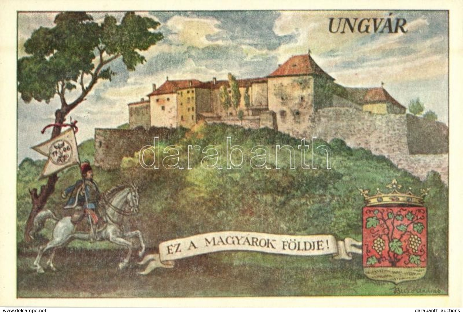 ** T1 Ungvár, Uzshorod, Uzhhorod, Uzhorod; Ez A Magyarok Földje! Vár, Irredenta Művészlap Címerrel. Fébé-nyomda / Castle - Sin Clasificación