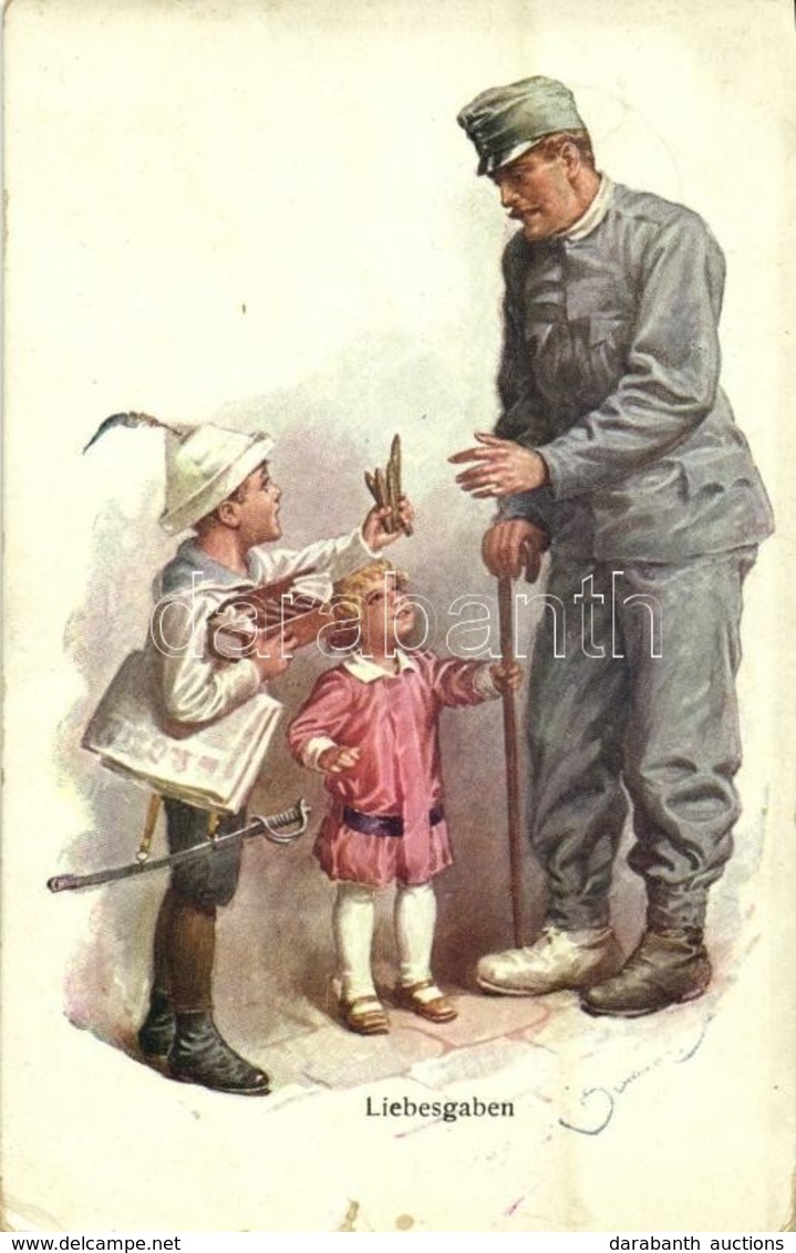 T3 Liebesgaben / WWI Austro-Hungarian K.u.K. Military, Boy Giving Bullets To A Wounded Soldier. B.K.W.I. 259-69. Artist  - Unclassified