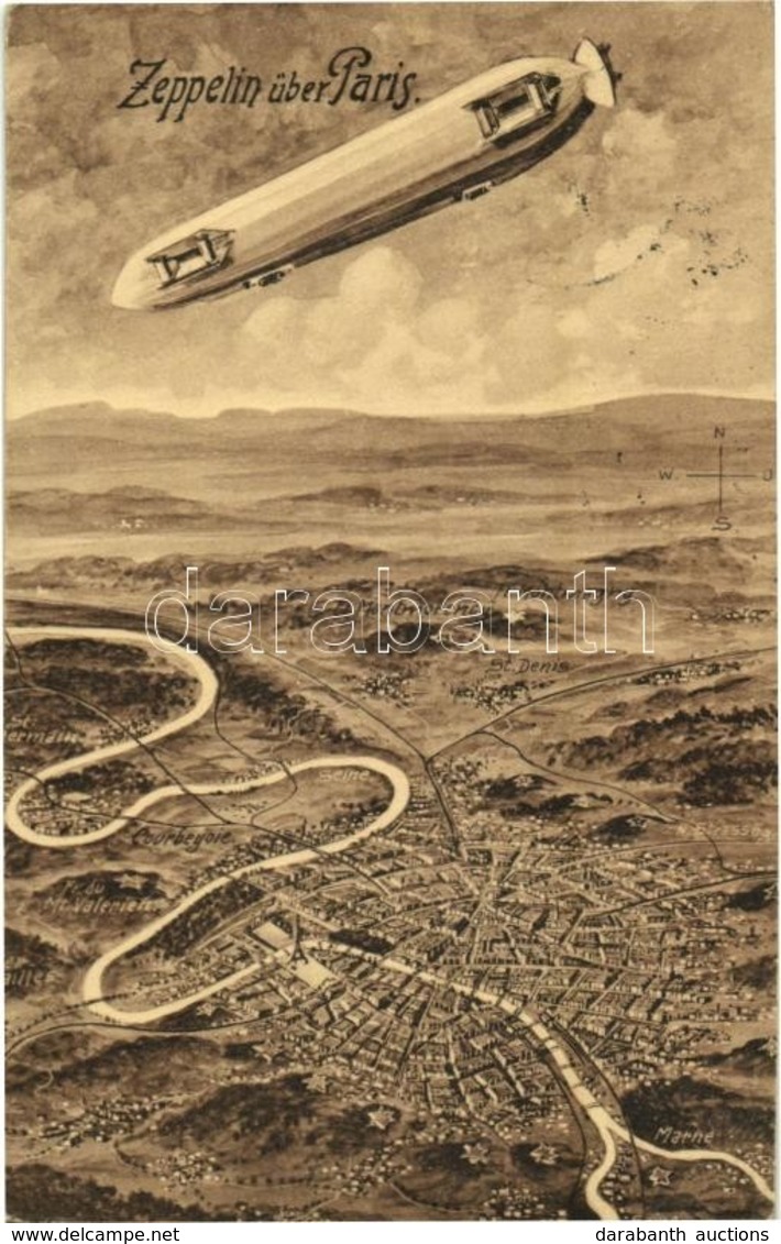 T2 Zeppelin über Paris /Zeppelin Airship Above Paris - Unclassified