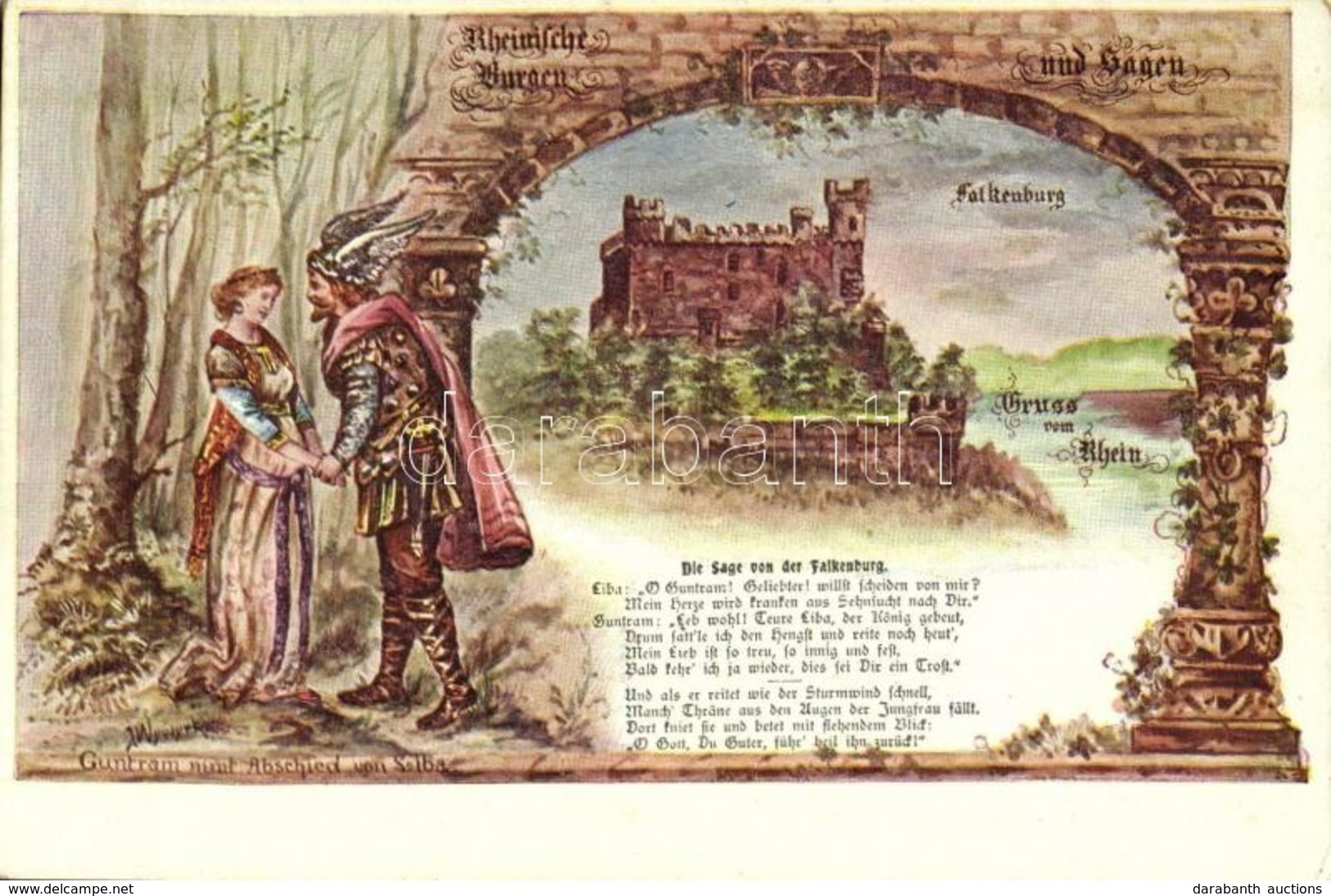 ** T2 Falkenburg, Guntram Nimmt Abschied Von Liba; Rheinische Burgen Und Sagen, Josef Wewerka / Knight, Lady, Castle, Ar - Unclassified