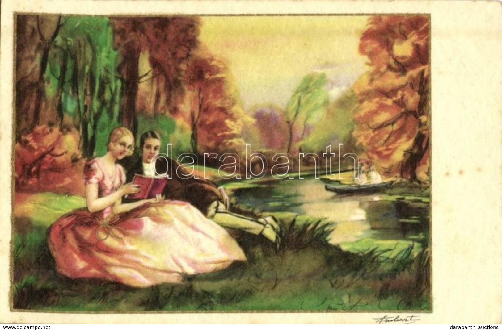 * T2 Romantic Couple, Italian Art Postcard, Golden Decoration, Elite CCM 2553-3 S: Ambart - Sin Clasificación