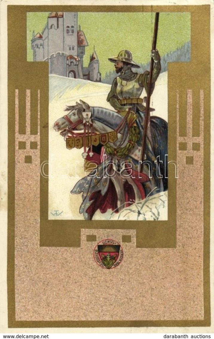 T2 1908 Knight And Castle, Winter, Golden Decoration, Deutscher Schulverein - Unclassified