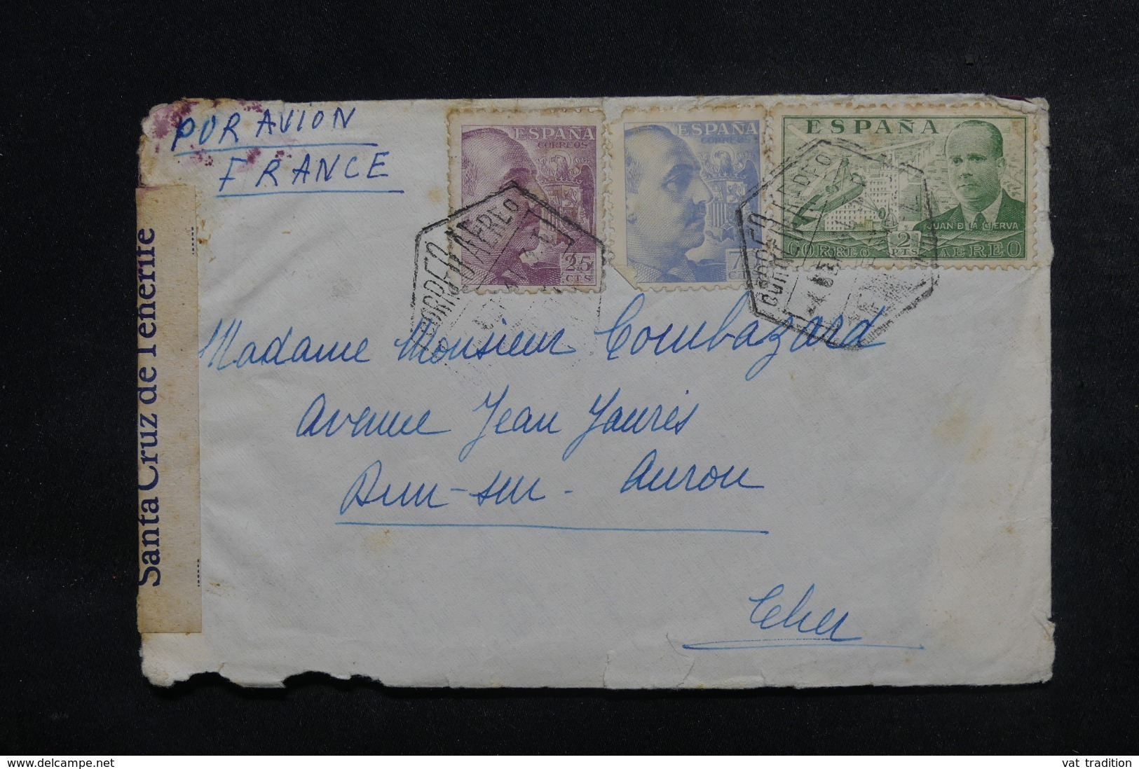 ESPAGNE - Censure De Santa Cruz Sur Enveloppe Pour La France En 1941, Affranchissement Plaisant - L 46802 - Nationalists Censor Marks