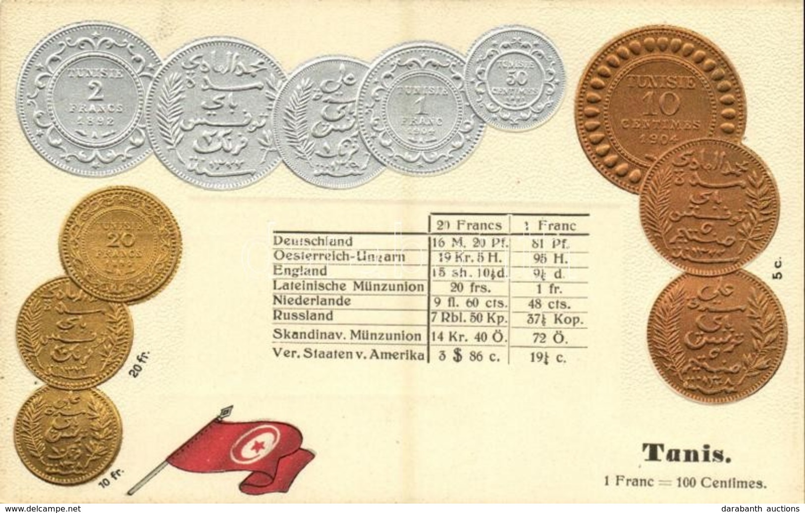 ** T2/T3 Tunisie / Coins And Flag Of Tunis. M. H. Berlin-Schbg. Emb. Litho (pinhole) - Unclassified