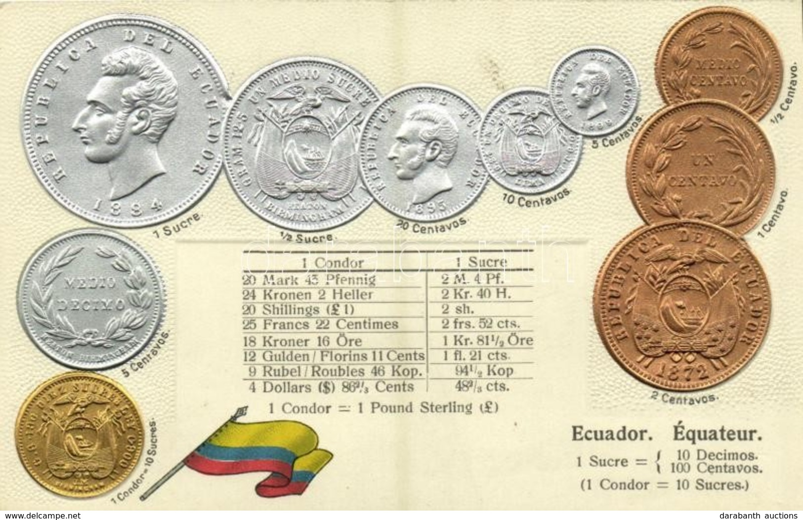 ** T2/T3 Ecuador / Équateur / Coins And Flag Of Ecuador. M. H. Berlin-Oranienburg-Eden. Emb. Litho (pinhole) - Ohne Zuordnung