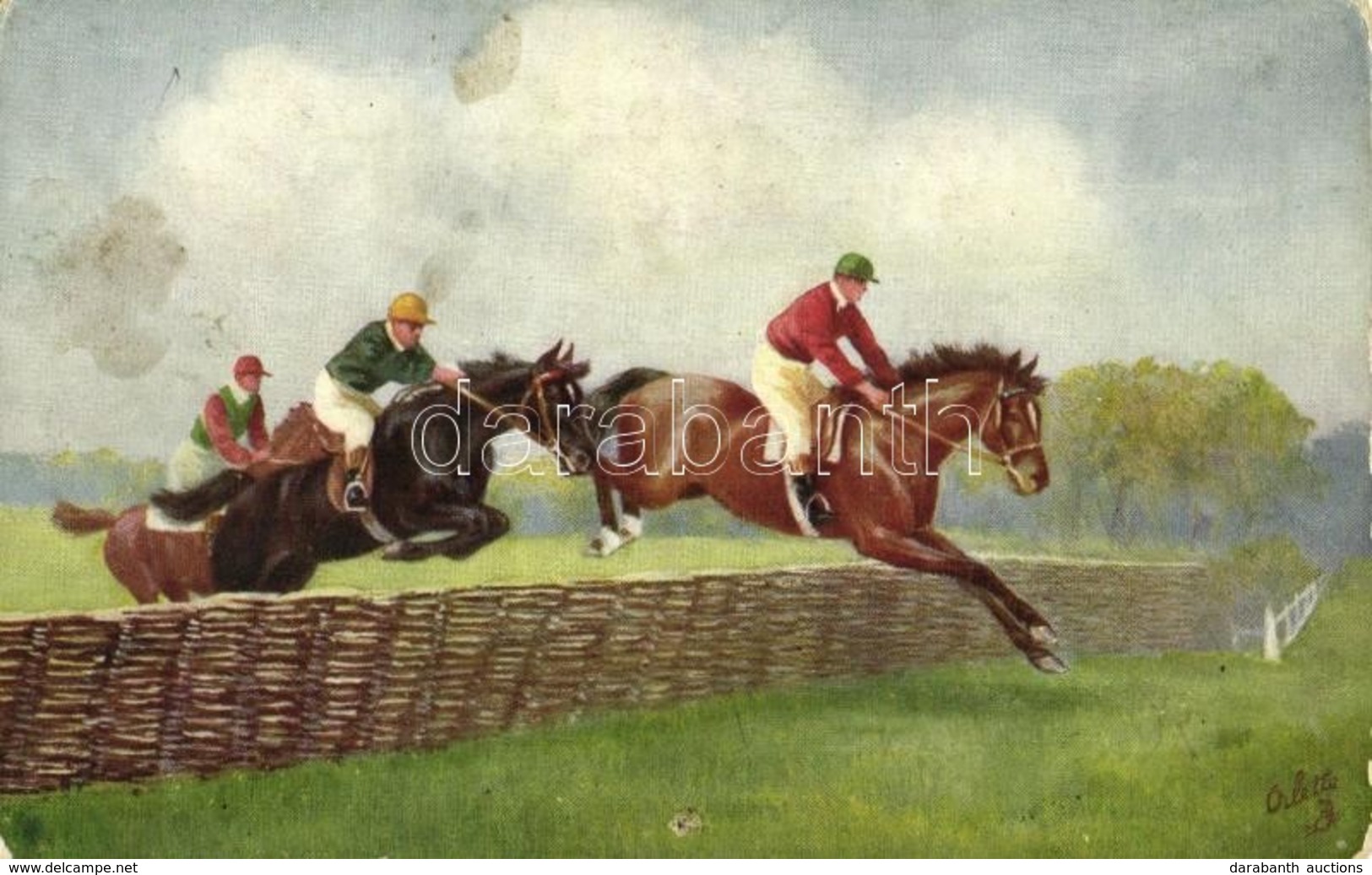 ** T2/T3 Horse Jumping Obstacles. Raphael Tuck & Sons Oilette 'Steeplechasing' Series II. Well Ahead 9509. (worn Corners - Sin Clasificación