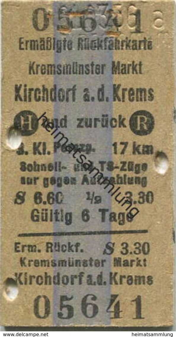Österreich - Kremsmünster Markt Kirchdorf A. D. Krems Und Zurück - Ermäßigte Rückfahrkarte - Fahrkarte 3. Kl. Personenzu - Europe