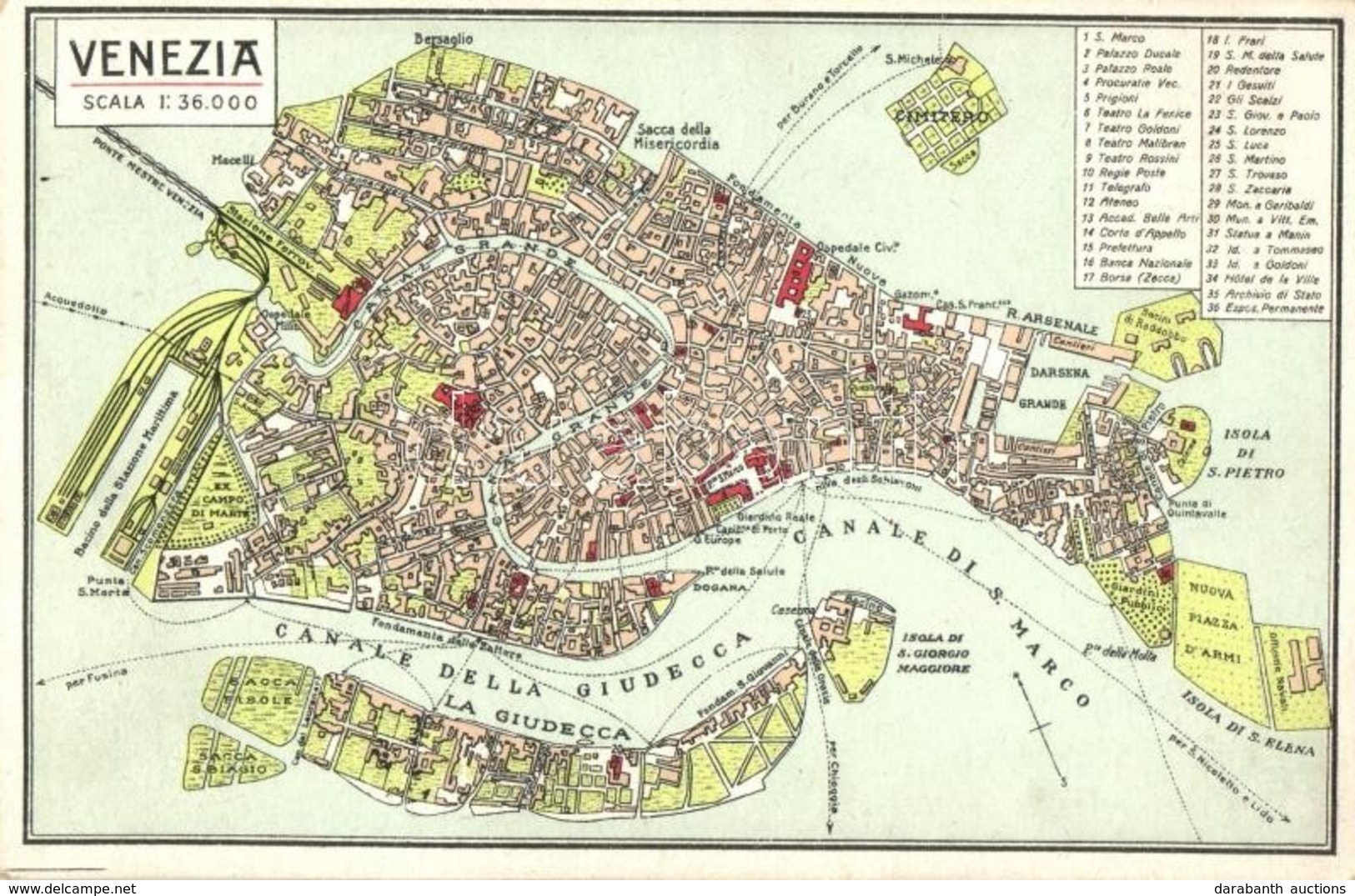 ** T1/T2 Venezia / Venice Map, Local Attractions Marked With Numbers - Unclassified