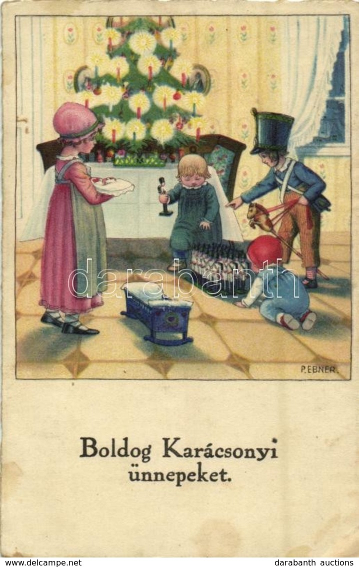 * T2/T3 Boldog Karácsonyi Ünnepeket! / Christmas Greeting Art Postcard, Children With Toy Presents. Erika Nr. 6049. Lith - Ohne Zuordnung