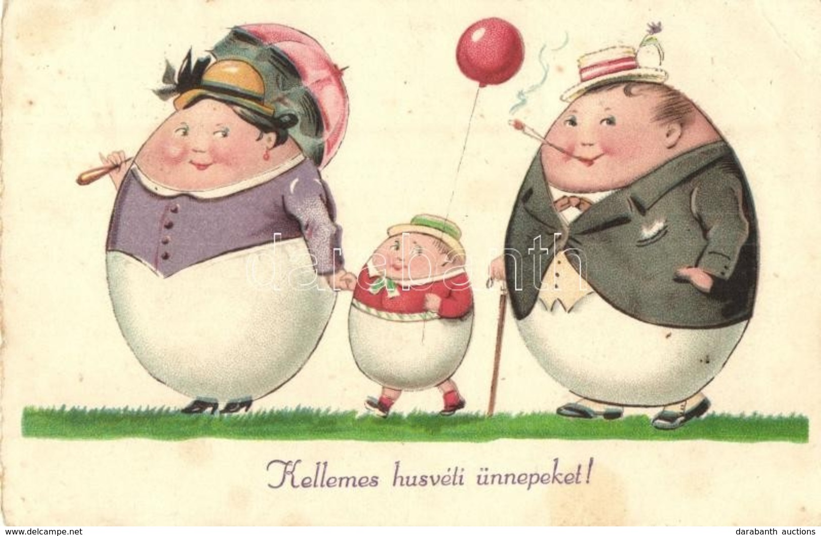 T3 Kellemes Húsvéti Ünnepeket! / Easter Greeting Card, Egg Family. Litho (EB) - Unclassified
