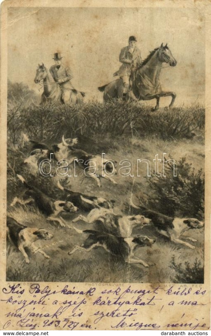 T3/T4 1903 Hunters On Horses With Hunting Dogs. Photogravure Series 6014. S: A.W. Cooper (fa) - Unclassified