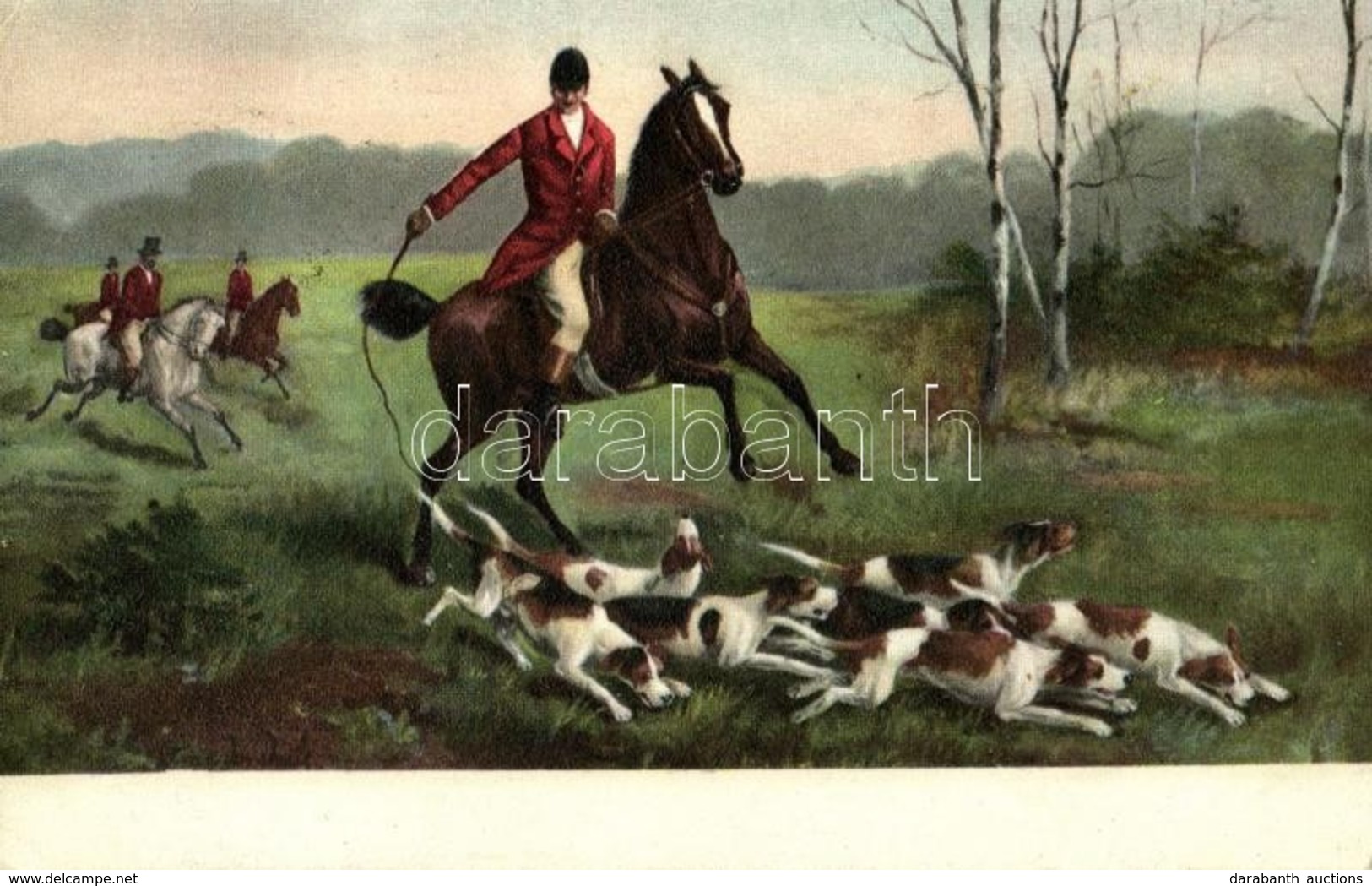 T2 1906 Hunters On Horses With Hunting Dogs - Unclassified