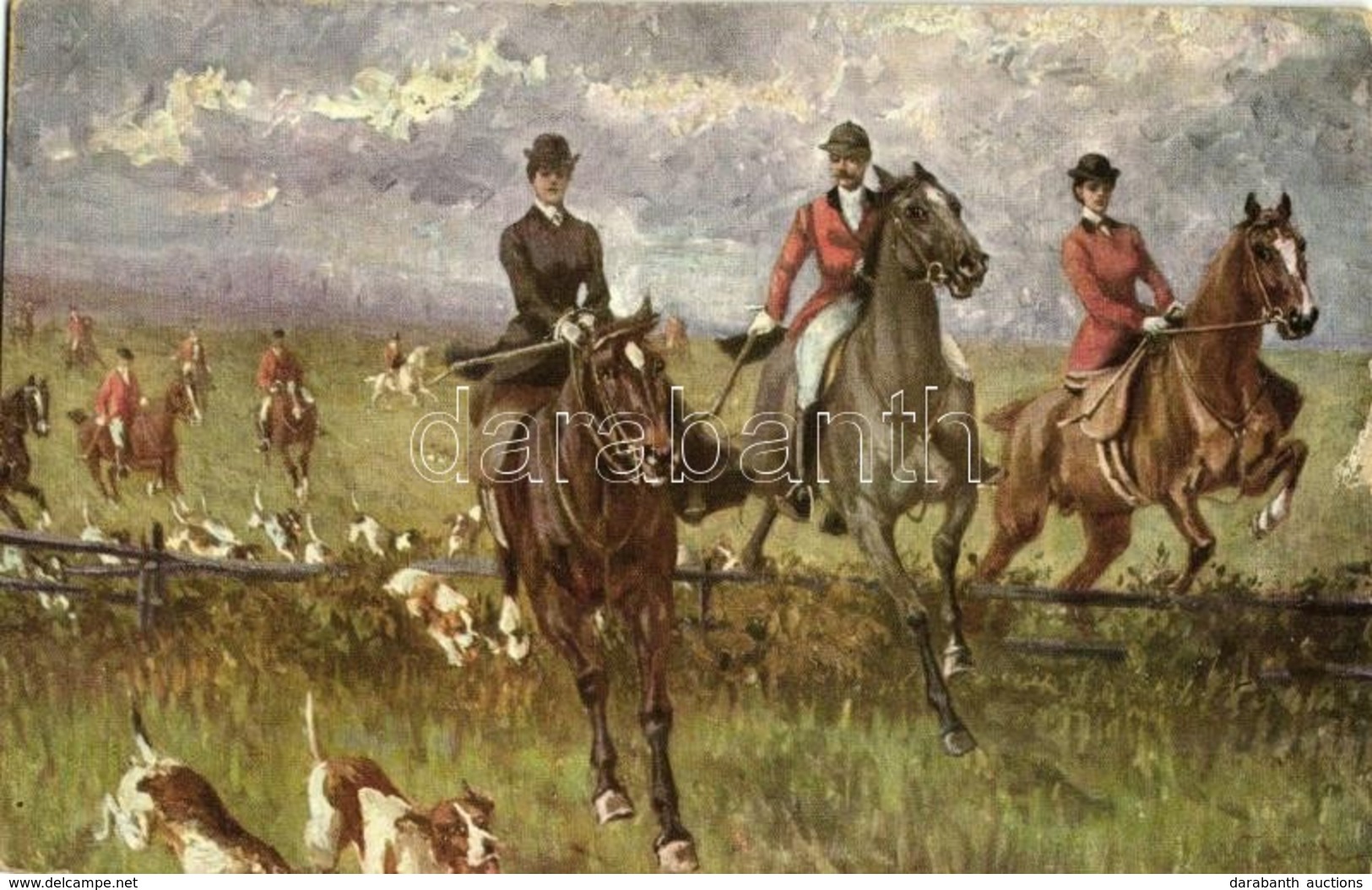 T2 1909 Hunters On Horses With Hunting Dogs. B.K.W.I. 487-4. - Ohne Zuordnung