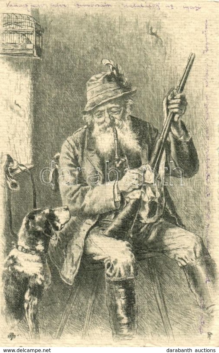 T2 1905 Hunter Cleaning His Gun, Hunting Dog. S.B. Vienna - Unclassified