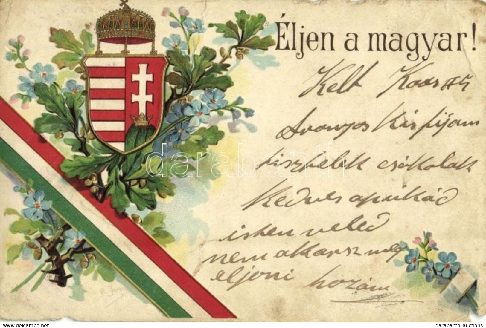 * T3/T4 Éljen A Magyar! Magyar Címeres és Zászlós Hazafias Propaganda Lap / Hungarian Patriotic Propaganda Card With Fla - Unclassified