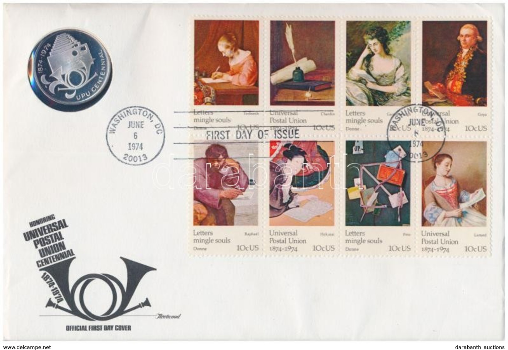 Amerikai Egyesült Államok 1974. 'Egyetemes Postaegyesület Centenáriuma' Ag Emlékérem Felbélyegzett, Bontatlan Borítékban - Sin Clasificación