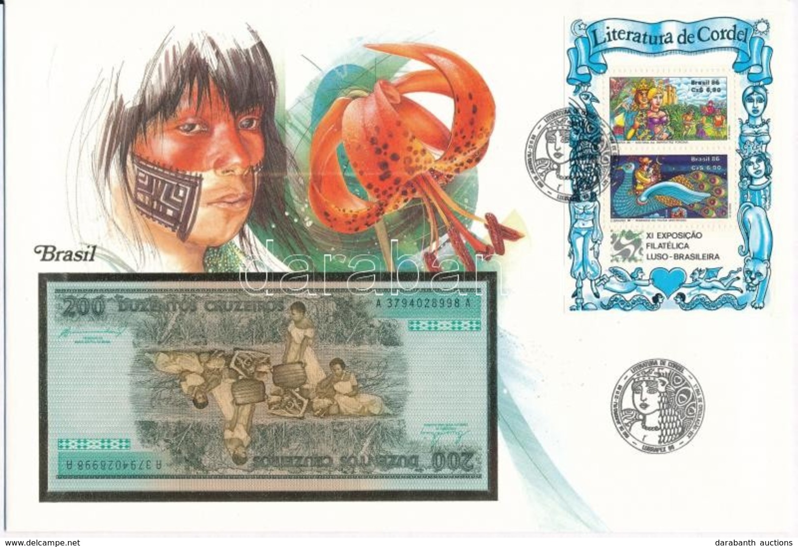 Brazília 1984. 200C Borítékban, Alkalmi Bélyeggel és Bélyegzéssel T:I
Brasil 1984. 200 Cruzeiros In Envelope With Stamps - Unclassified