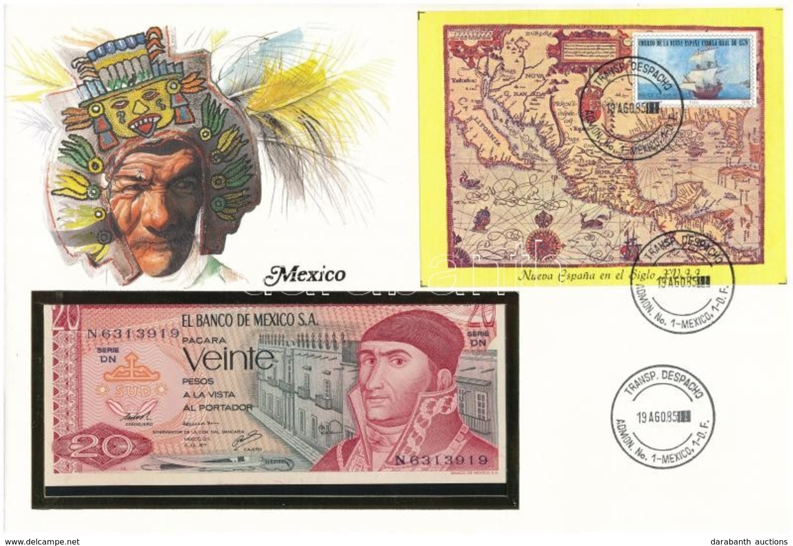 Mexikó 1977. 20P Borítékban, Alkalmi Bélyeggel és Bélyegzéssel T:I
Mexico 1977. 20 Pesos In Envelope With Stamps And Can - Unclassified