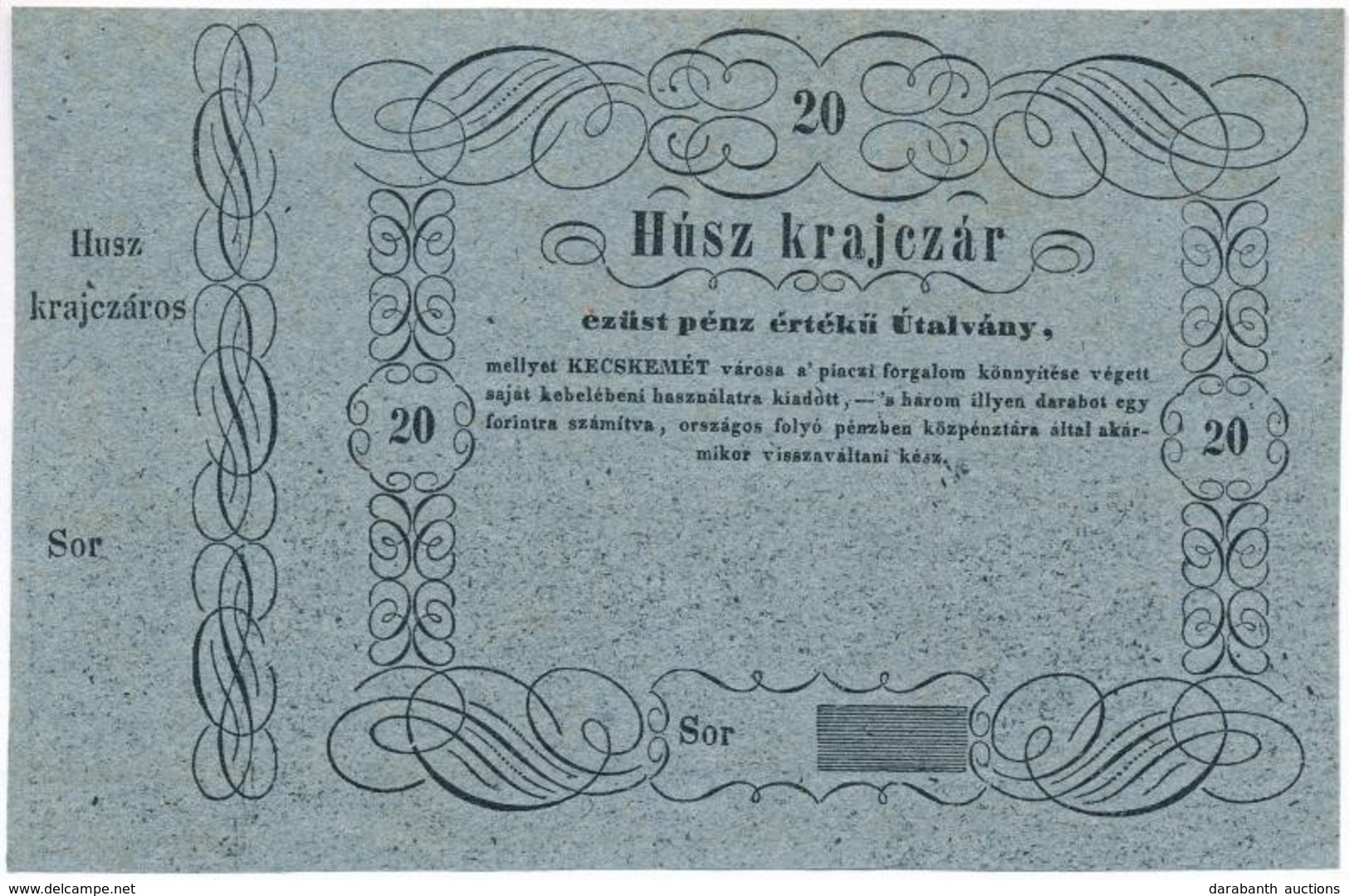 Kecskemét 1848? 20kr Utalvány Múzeumi Másolata (copy Of Necessity Note) T:I- - Ohne Zuordnung