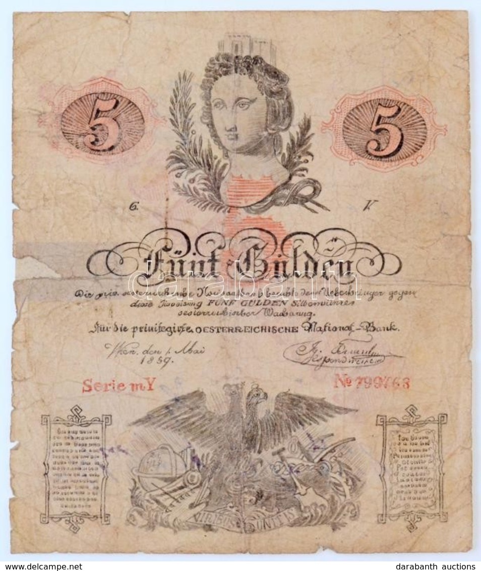 1859. 5G Korabeli Hamisítványa, 'Falsificat' Felülnyomás A Hátoldalon T:IV
Austrian Empire 1859. 5 Gulden Contemporary F - Sin Clasificación