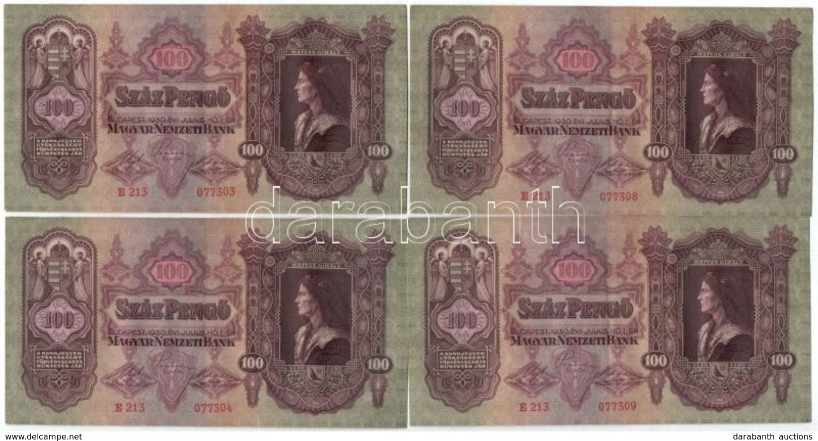 1930. 100P (4x) 2+2 Sorszámkövetők T:II - Sin Clasificación