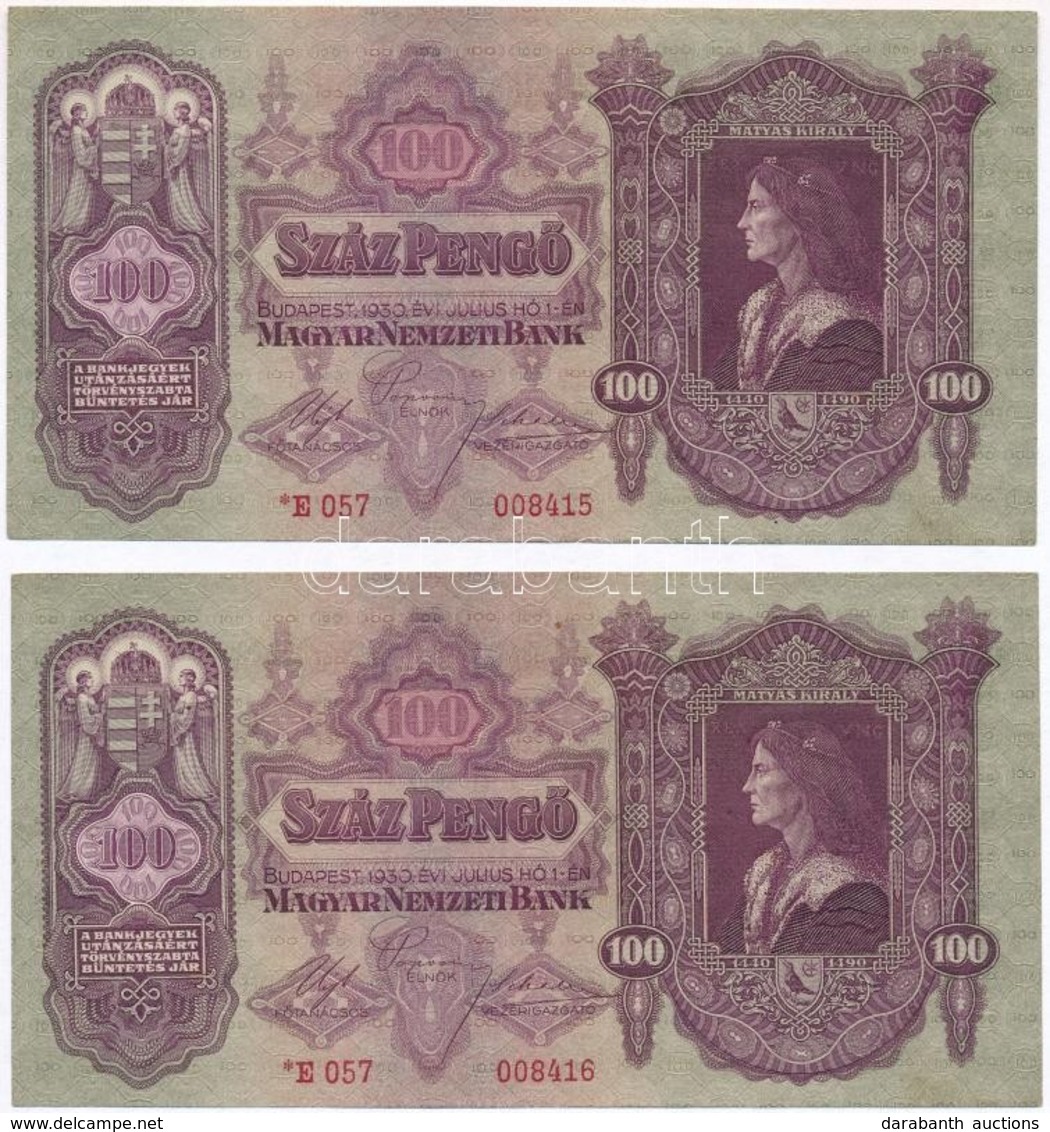 1930. 100P (2x) Sorszámkövetők, Csillagos Sorozatszám T:I- Egyiken Törés Nélküli Hajtás - Unclassified