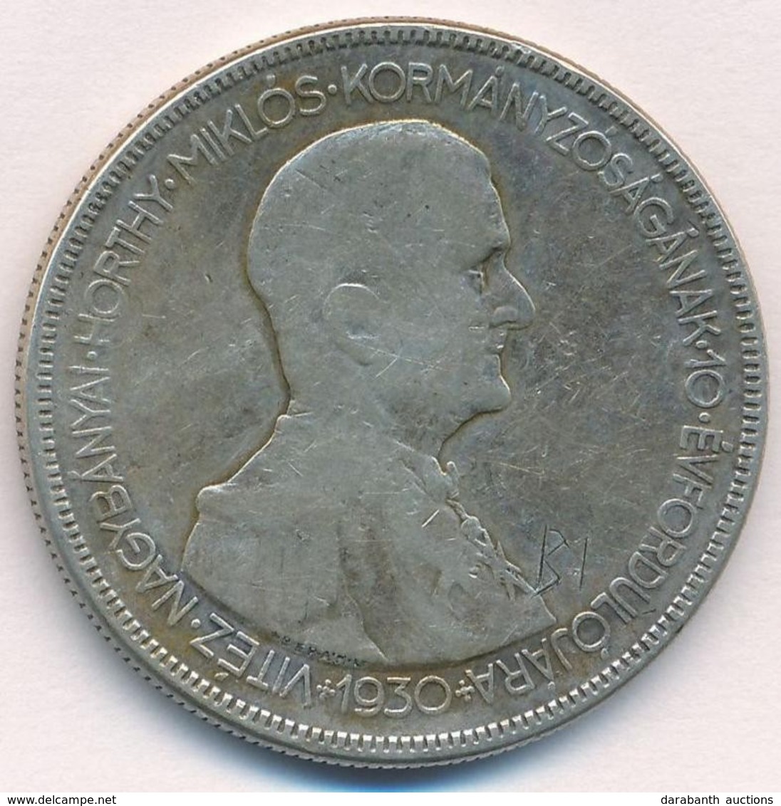 1930. 5P Ag 'Horthy Jobbra' T:3 Patina, Karcolás Adamo P8 - Unclassified