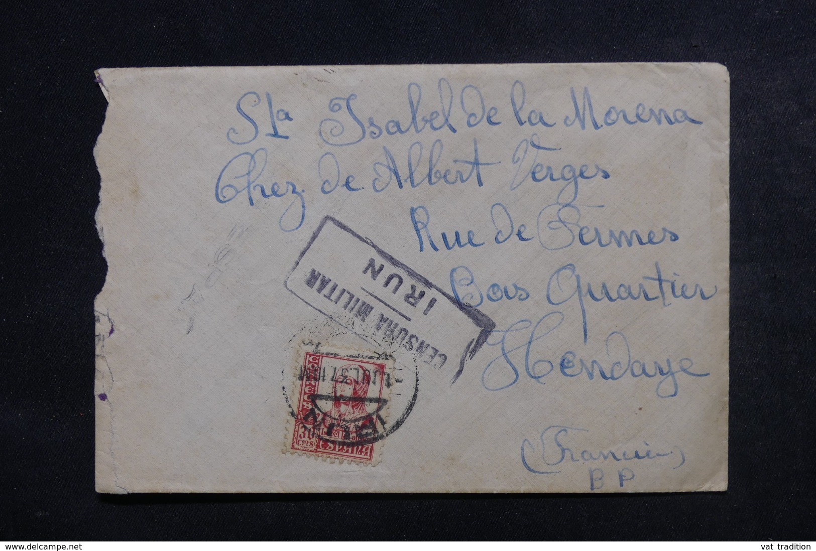 ESPAGNE - Censure De Irun Sur Enveloppe Pour La France En 1937, Affranchissement Plaisant - L 46803 - Republikeinse Censuur