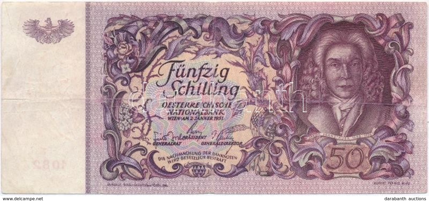 Ausztria 1951. 50Sch T:III,III-
Austria 1951. 50 Schilling C:F,VG
Krause KM#130 - Unclassified