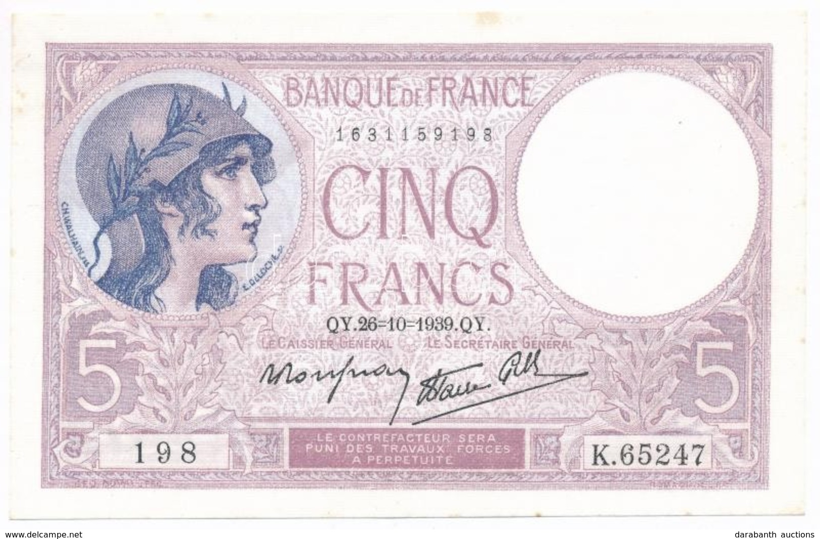 Franciaország 1939. 5Fr T:I
France 1939. 5 Francs C:UNC - Sin Clasificación