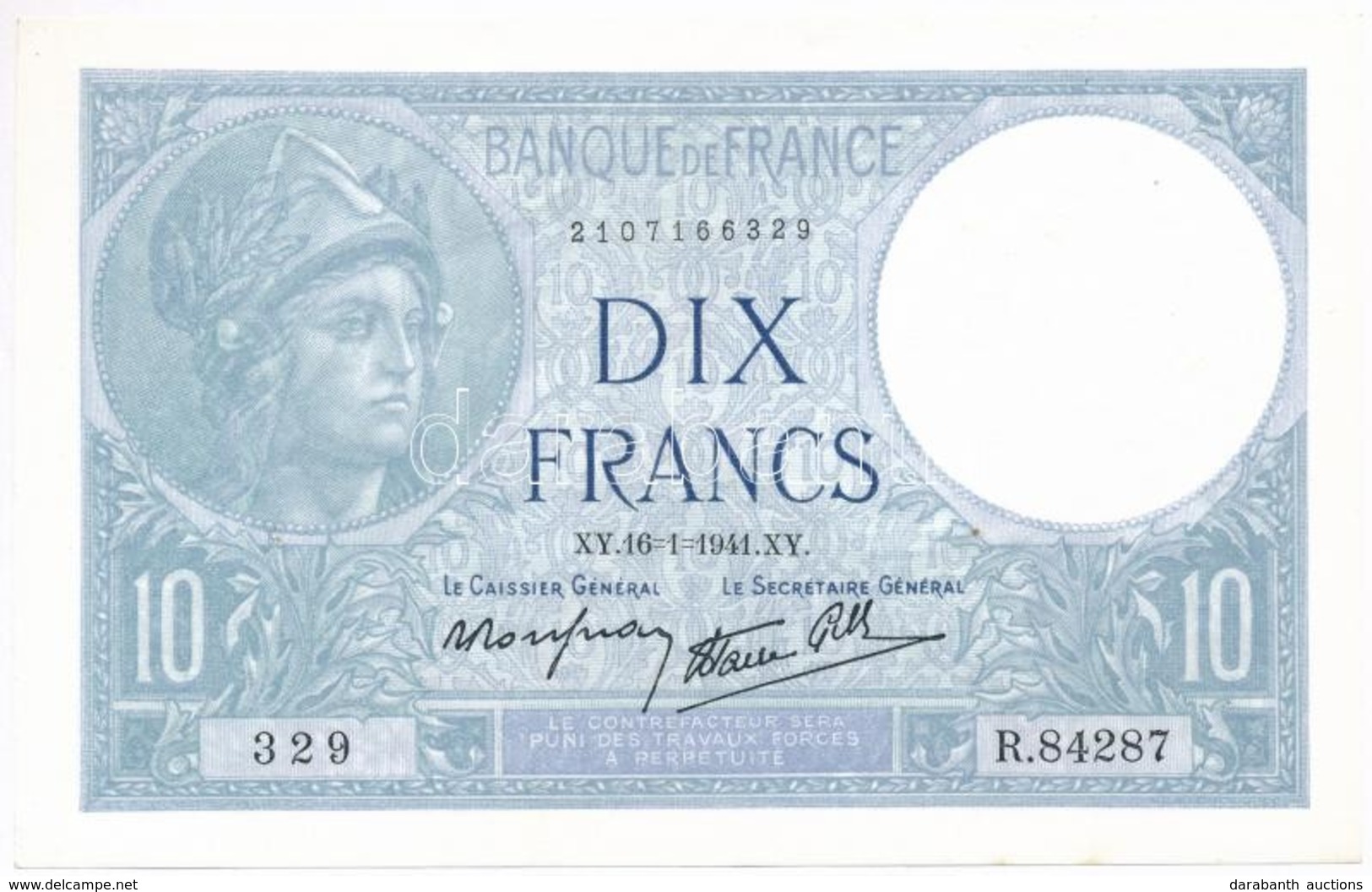 Franciaország 1941. 10Fr T:II
France 1941. 10 Francs C:XF - Sin Clasificación